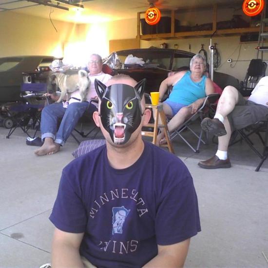 Curt wearing a cat mask